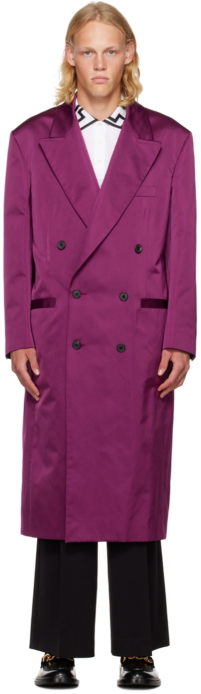 Versace Silk Double-breasted Coat In Fuchsia