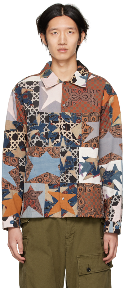 Story Mfg. Worf Patchwork Printed Organic Cotton Shirt Jacket In Blue