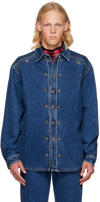 Y/PROJECT NAVY BUTTON PANEL DENIM SHIRT