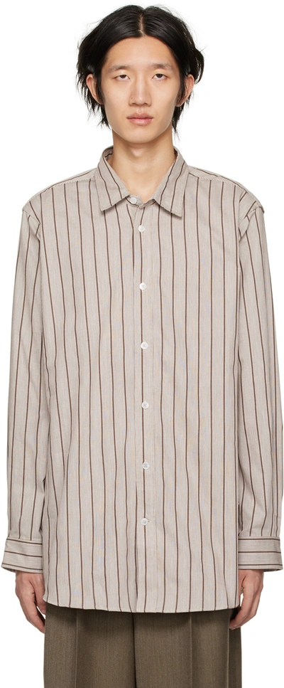 Hed Mayner White & Brown Striped Shirt In Brown Pinstripe