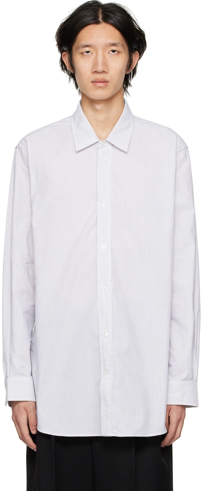 Hed Mayner White & Gray Striped Shirt In Light Grey