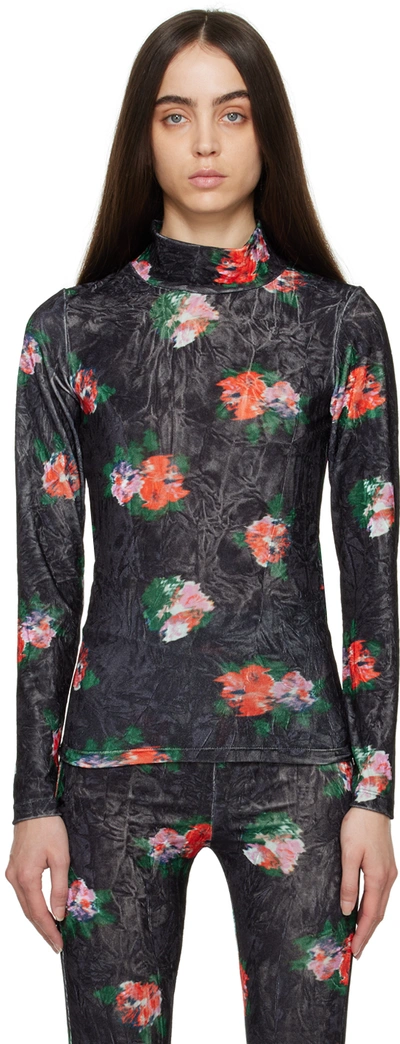 Henrik Vibskov Floral-print Velvet Top In Black