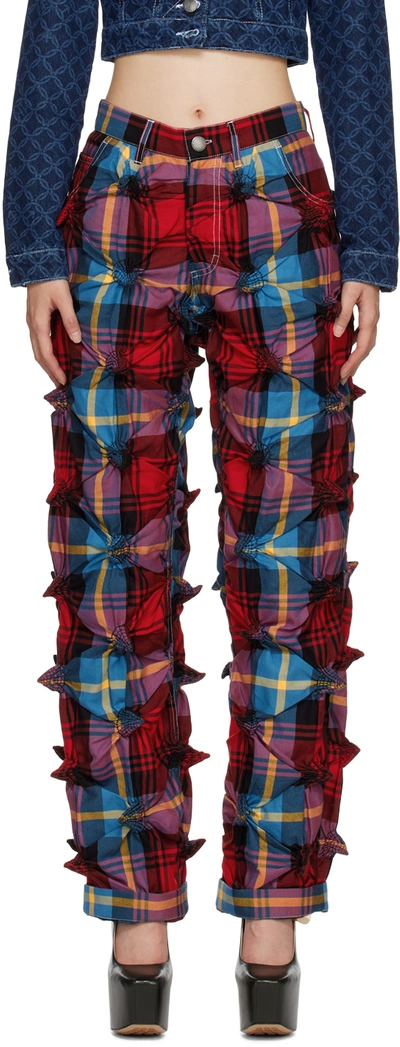 Charles Jeffrey Loverboy Quilted Tartan Straight-leg Trousers In Red
