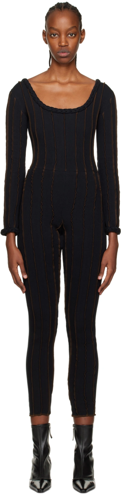 Helenamanzano Black 3d Stripe Jumpsuit In Brown Black