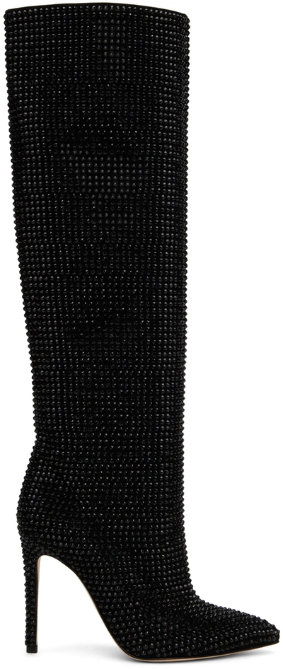 Paris Texas Holly Crystal-embellished Suede Knee Boots In Black