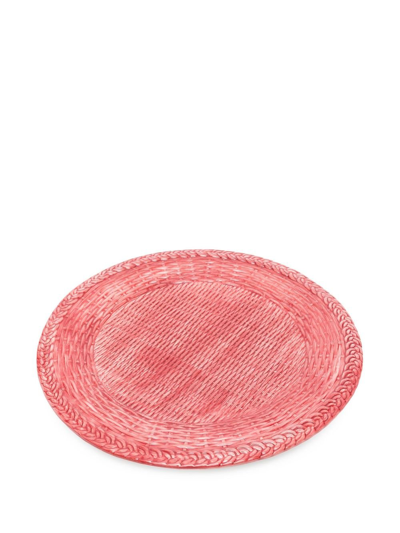 Les-ottomans Pink Wicker Ceramic Plate Set In Rot