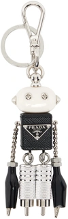 Prada Saffiano Leather Robot Trick Keychain In F0h76 Acciaio+nero