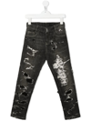 GIVENCHY KIDS SLIM FIT JEANS IN BLACK DENIM WITH DISTRESSED EFFECT