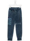 GIVENCHY KIDS DENIM BLUE JOGGERS WITH GIVENCHY 4G PRINT