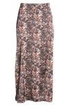 Halogen Satin Midi Skirt In Black- Pink Marble Lines