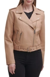 Levi's® Water Repellent Faux Leather Fashion Belted Moto Jacket In Biscotti
