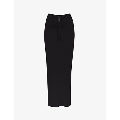Skims Soft Lounge Ruched Stretch-jersey Maxi Skirt In Onyx