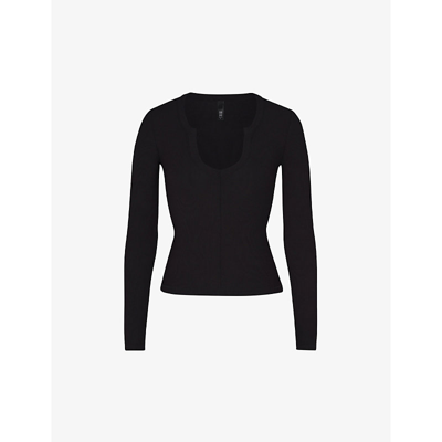 Skims Soft Lounge Ribbed Stretch-jersey Top In Onyx