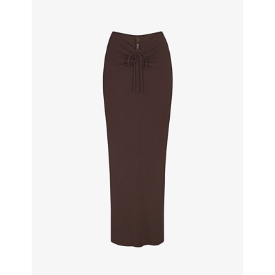 Skims Soft Lounge Ruched Stretch-jersey Maxi Skirt In Cocoa