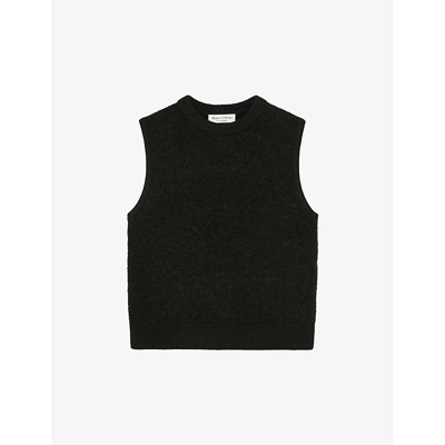 Marc O'polo Curly-bouclé Stretch-knitted Sweater Vest In Black
