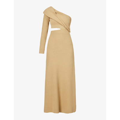 Camilla And Marc Javier Asymmetric-neckline Cotton-blend Knitted Maxi Dress In Sage