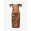 House Of Cb Loretta Off The Shoulder Satin Corset Dress In Toffee