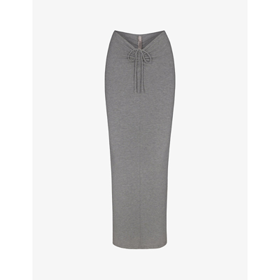 Skims Soft Lounge Ruched Stretch-jersey Maxi Skirt In Heather Gray