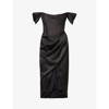 House Of Cb Loretta Off-shoulder Satin Midi Dress In Black