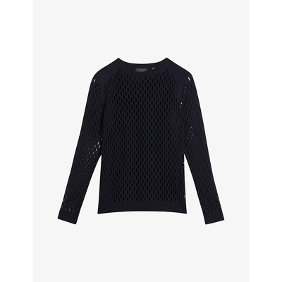 Ted Baker Ohlvia Open-stitch Woven Top In Navy