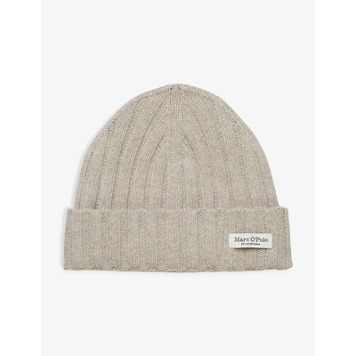 Marc O'polo Logo-patch Ribbed Virgin Wool-blend Beanie In Gray