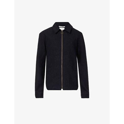 Peregrine Hanam Brand-embroidered Regular-fit Wool Jacket In Navy