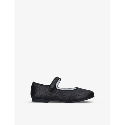 Papouelli Kids' Glittery Popper-fastened Leather Shoes In Black