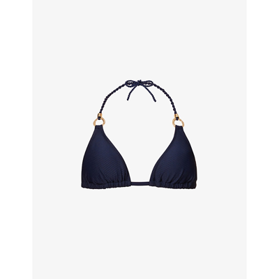 Heidi Klein Ring Halterneck Woven Bikini Top In Navy