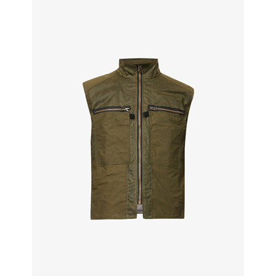 Peregrine Cotham Regular-fit Funnel-neck Waxed-cotton Gilet In Olive