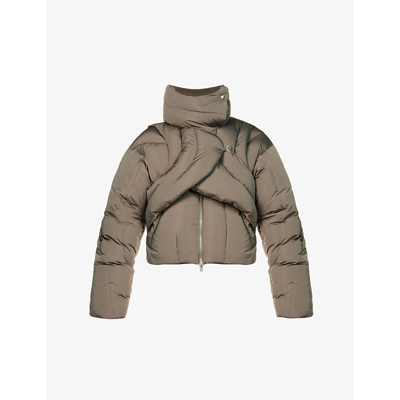 Heliot Emil Connective Front-overlay Shell-down Jacket In Washed Out Khaki