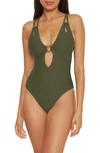 Becca Line N Sand Cutout One-piece Swimsuit In Cactus
