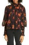 ULLA JOHNSON LESLI FLORAL PRINT SILK BLOUSE