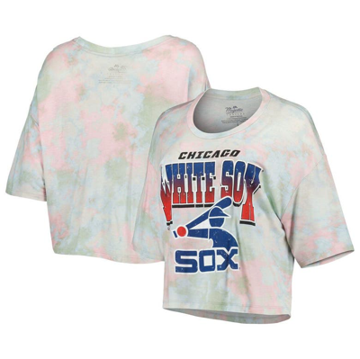 Majestic Threads Chicago White Sox Cooperstown Collection Tie-dye Boxy Cropped Tri-blend T-shirt In Light Blue