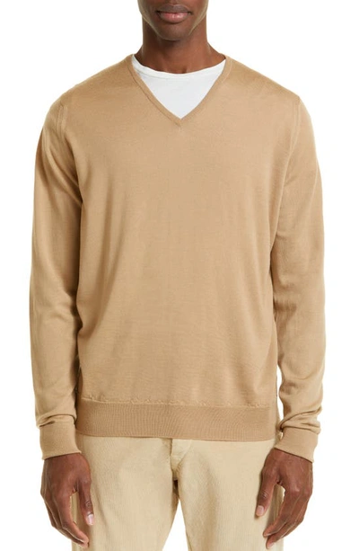 John Smedley Wool Knit Jumper In Light Camel