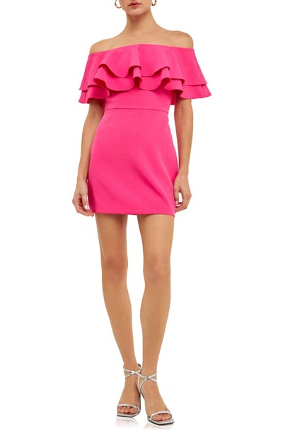 Endless Rose Ruffle Off The Shoulder Minidress In Fuchsia