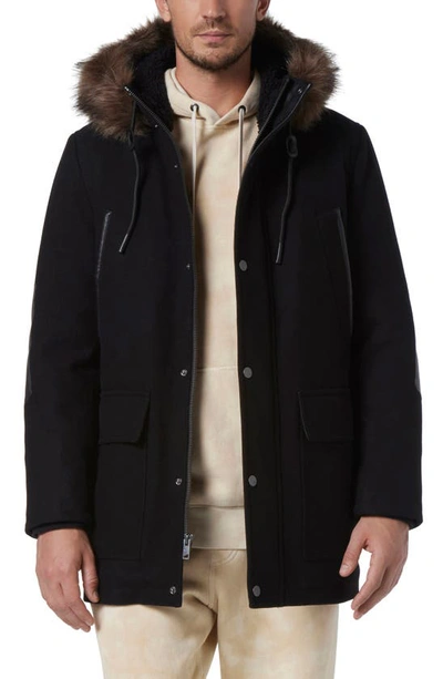 Andrew Marc Dawson Water Resistant Jacket With Faux Fur Trim In Black