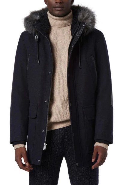 Andrew Marc Dawson Water Resistant Jacket With Faux Fur Trim In Blue Heather