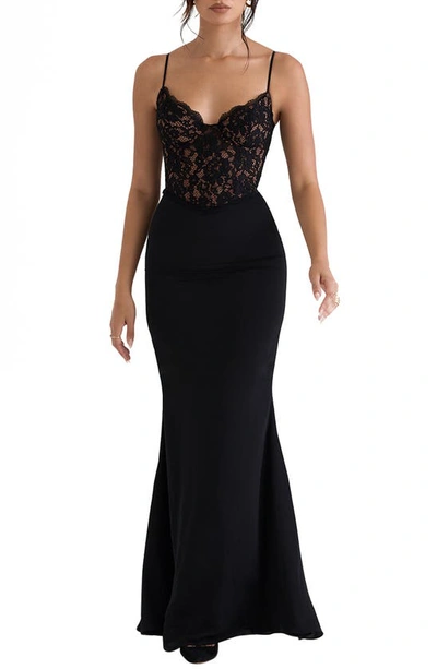 House Of Cb Lace Corset Gown In Black