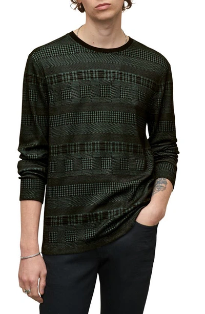 John Varvatos Reade Mixed Pattern Long Sleeve T-shirtf In Dark Moss