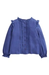 Mini Boden Kids' Pretty Cotton Button-up Top In Starboard Navy