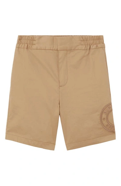 Burberry Kids' Bermuda Shorts In Stretch Cotton With Elastic Waistband And Embossed Logo In Neutrals