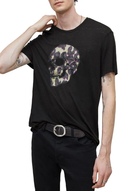 John Varvatos Cheetah Skull Applique Linen & Modal T-shirrf In Black