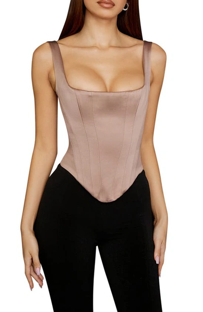 House Of Cb Rafa Satin Longline Corset Top In Stone