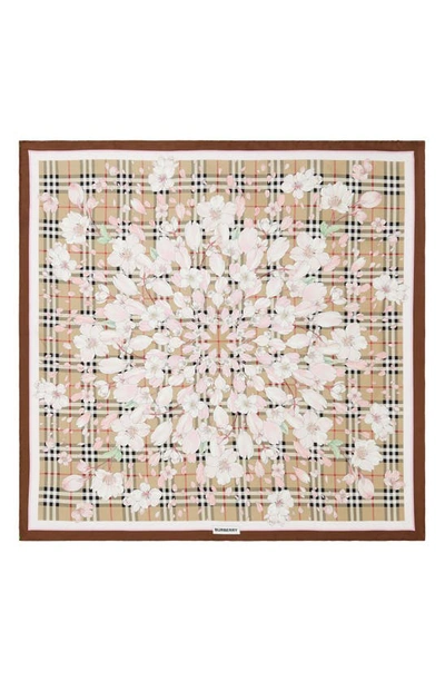 Burberry Cherry Blossom Check Silk Scarf In Archive Beige | ModeSens
