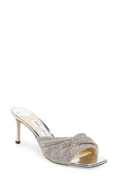 Jimmy Choo Naria Crystal Mesh Slide Sandal In Silver/ Crystal