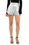 Grey Lab Shiny Faux Leather Shorts In Silver