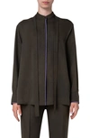 AKRIS CONTRAST PIPING SILK CREPE BUTTON-UP SHIRT