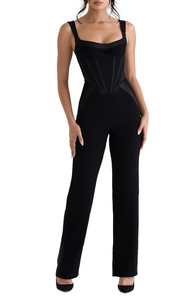 House Of Cb Corset Mesh Panel Jumpsuit In Black