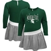OUTERSTUFF GIRLS INFANT GREEN/HEATHERED GRAY MICHIGAN STATE SPARTANS HEART TO HEART FRENCH TERRY DRESS