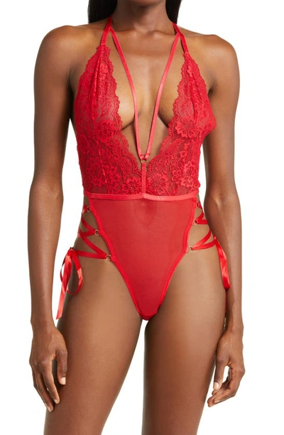 Oh La La Cheri Sloane Soft Cup Mesh & Lace Teddy In Red